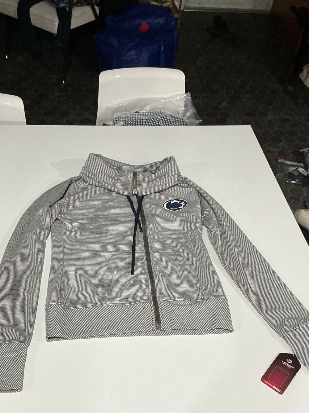 Colosseum Women's Gray Full-Zip Hoodie with Navy Logo